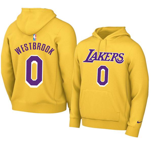 Men's Yellow Los Angeles Lakers #0 Russell Westbrook 2021 Pullover Hoodie